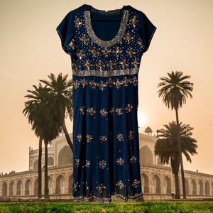 Sheer Black Beaded Dress with Copper Accents